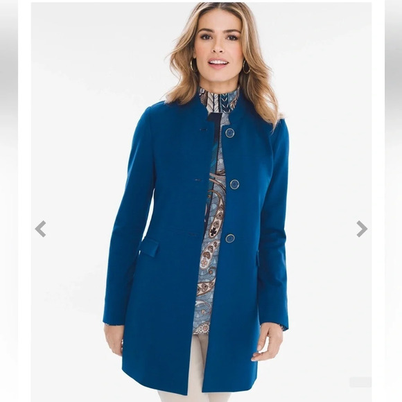 Chico's Jackets & Blazers - CHICO'S Clean Ponte Jacket Long Sleeve Blue Size 1 Career Wear Preppy